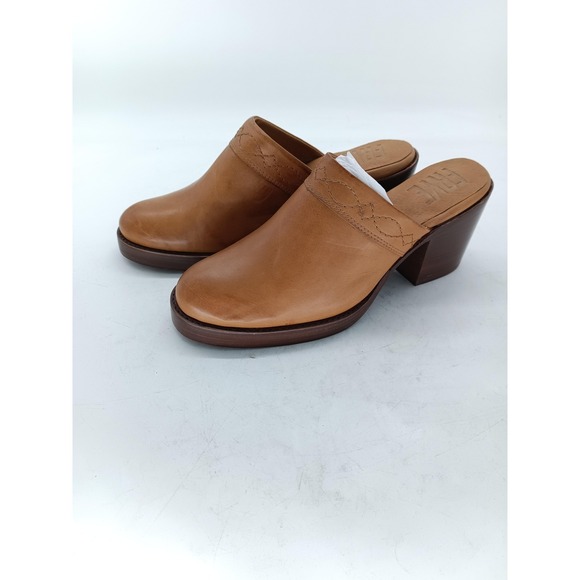 Frye Jean Clog Shoes Womens Sz 6 Brown Leather Mule Block Heel Slip On Honey #72